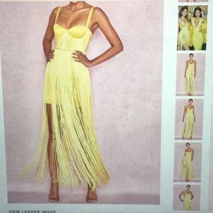 House of Cb acid yellow satin fringe dress